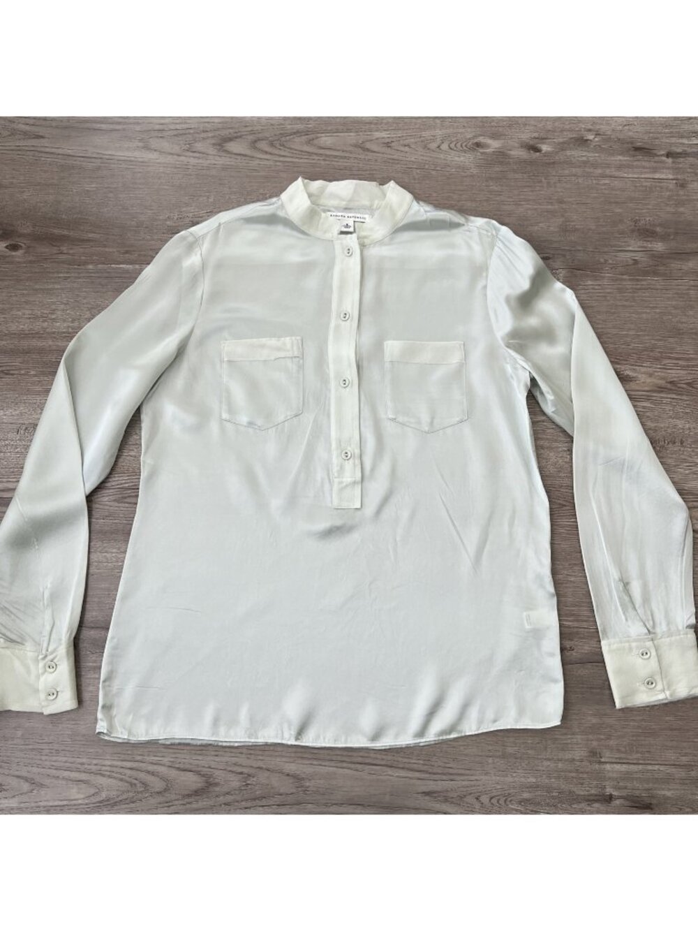 Banana Republic Silk Popover Top Womens 8 Light Green Long Sleeve